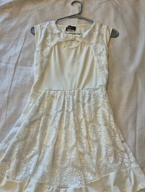 Ivory Lace A-Line Kids Dress with Keyhole Neck